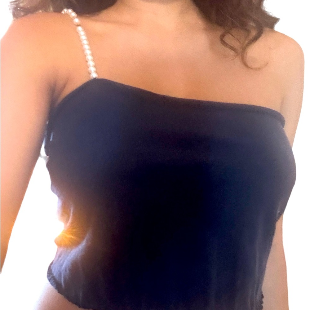 Black tube top with pearl strap
